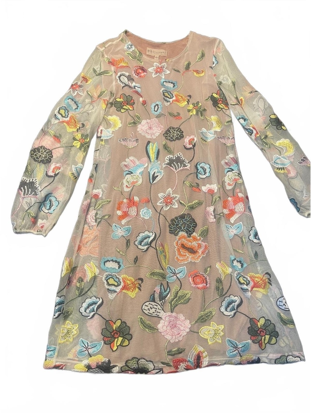 Philosophy Republic Clothing Embroidered Sheer Floral Dress Size S
